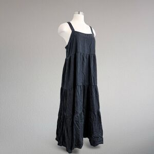 The Drop Black Tiered Peasant Smocked Ruffle Y2K Maxi Dress Cottagecore Large